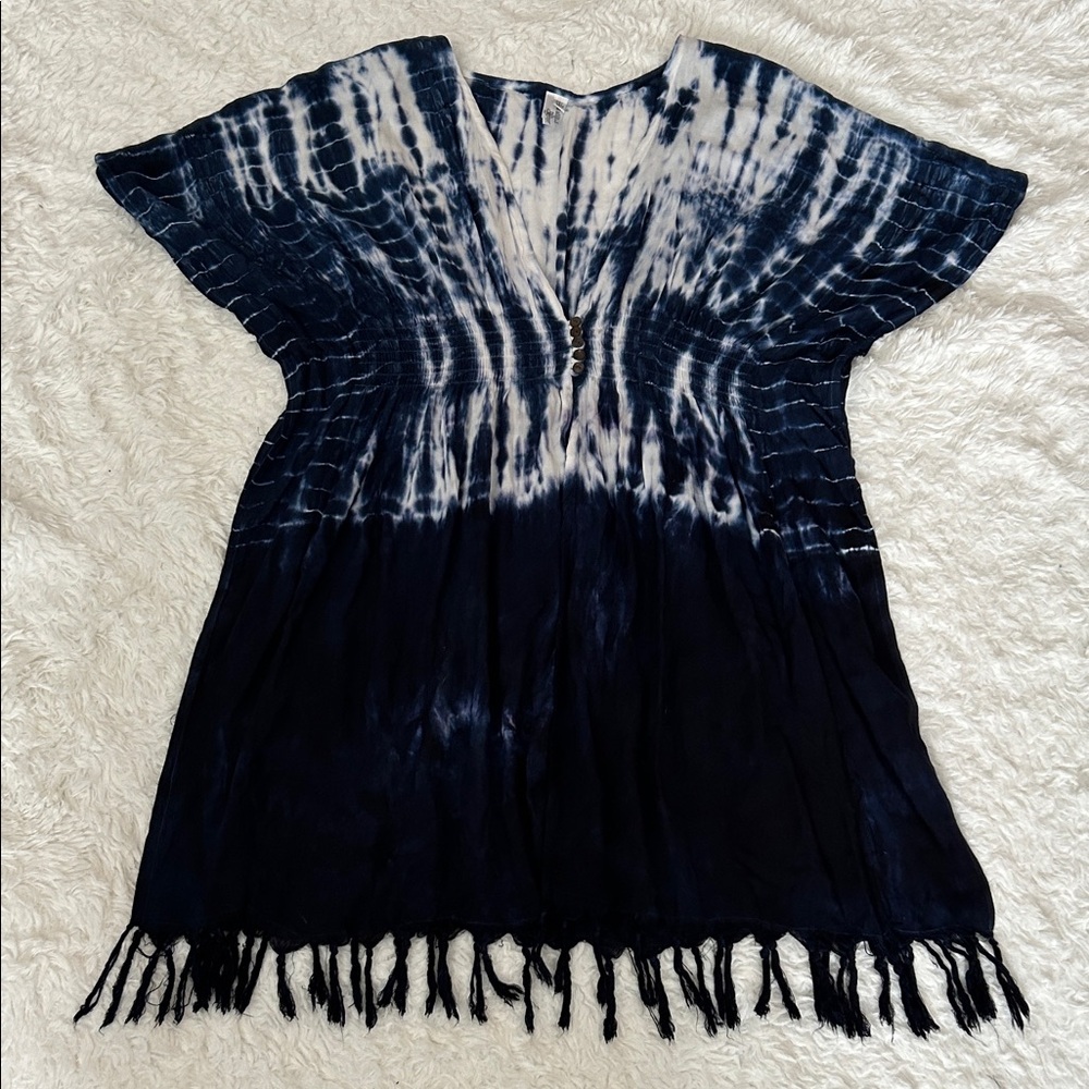 Tie dye blue/white tunic top “nwot” OZ